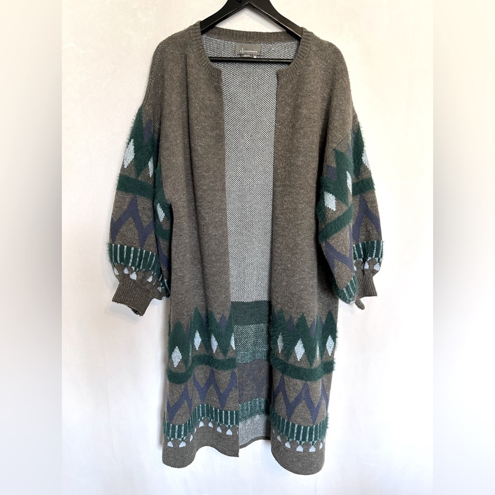 Anthropologie Brown and Green Patterned Cardigan